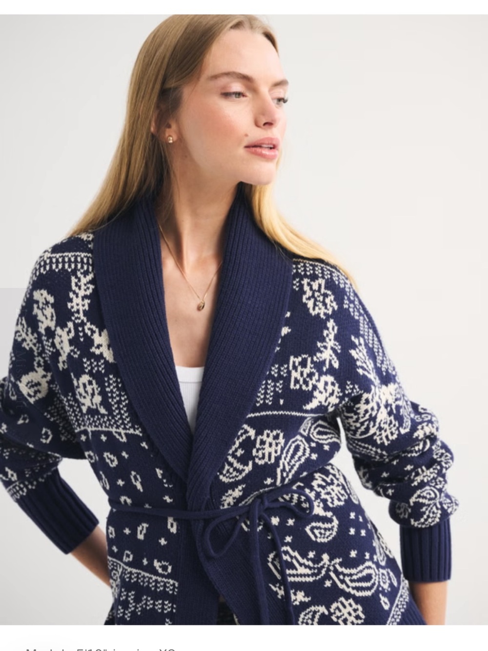 Abercrombie & Fitch Navy and White Shawl-Collar Belted Cardigan